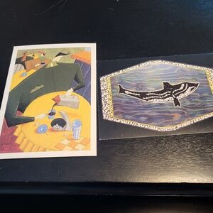 Whale & Colorful Cafe Print - Black, Yellow, Blue Post Card